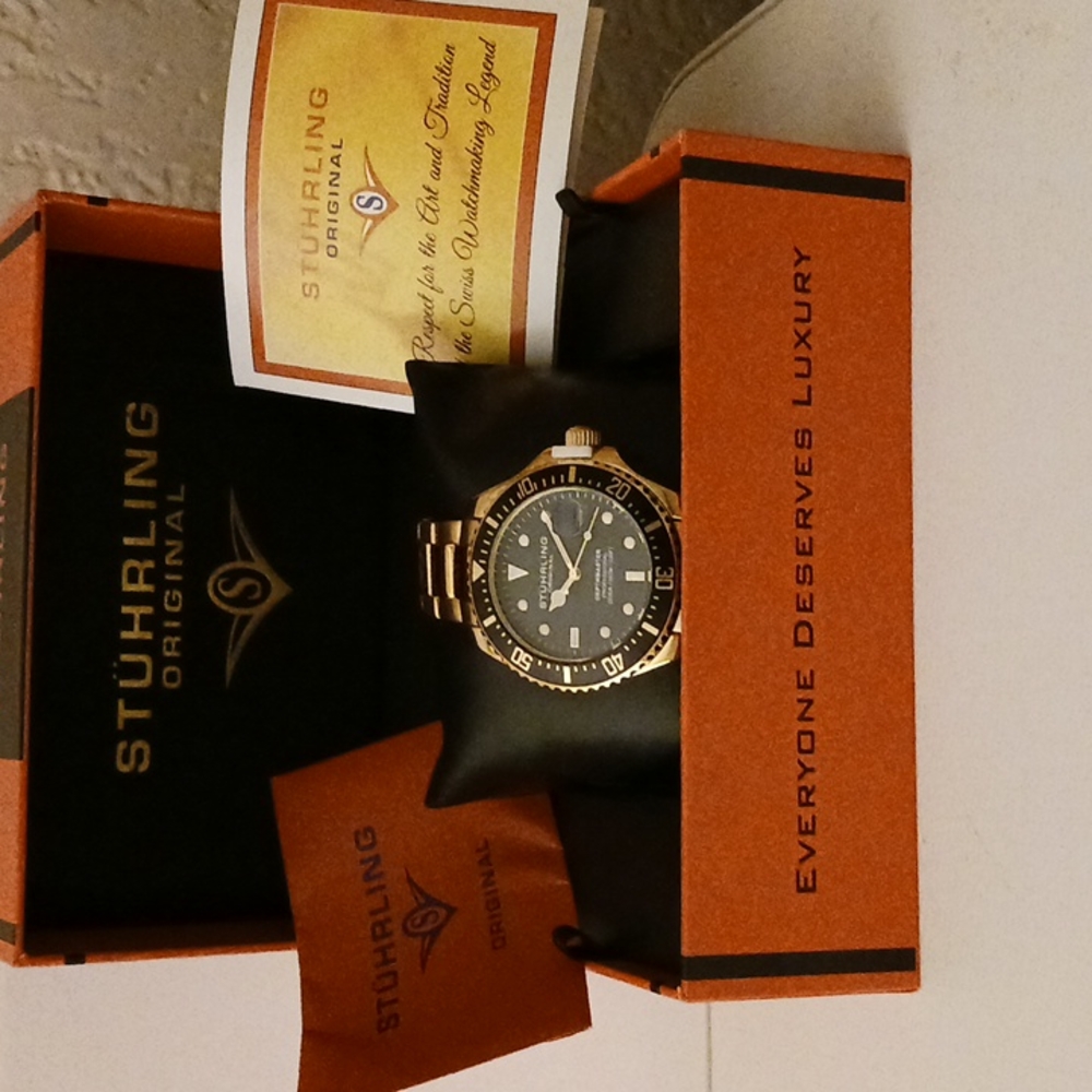 Stuhrling Original Men’s Professional Dive Watch Collection GP16463 Gold Band